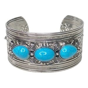 Turquoise Silver Teardrop Spiral Cuff Bracelet